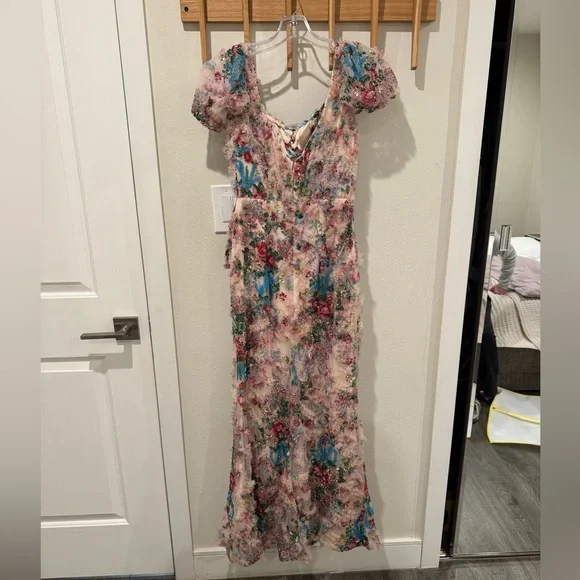 Sherri Hill Floral Maxi Dress - Pink and Green - Picture 5 of 9